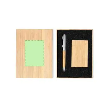 Set bolígrafo tarjetero bambú metal caja diseño bambú