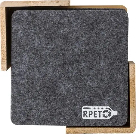 Set de 10 posavasos RPET con soporte de bambú