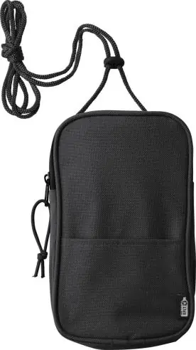 Bandolera rPET 600D cordón cuello hombro muñeca etiqueta