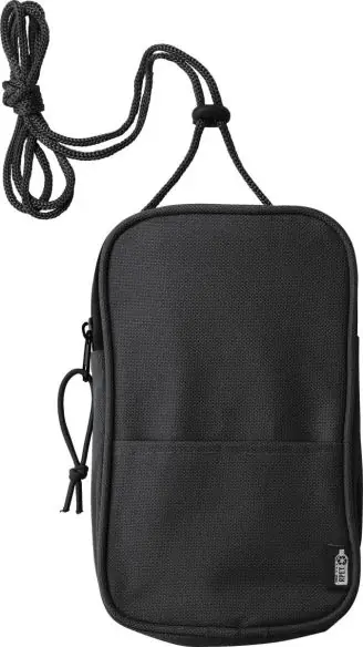 Bandolera rPET 600D cordón cuello hombro muñeca etiqueta