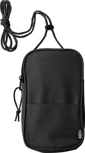 Bandolera rPET 600D cordón cuello hombro muñeca etiqueta