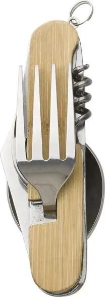 Set cubiertos bambú acero inox 5pzs caja cartón separables