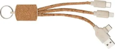 Set cables corcho caña trigo USB-A/C lightning llavero