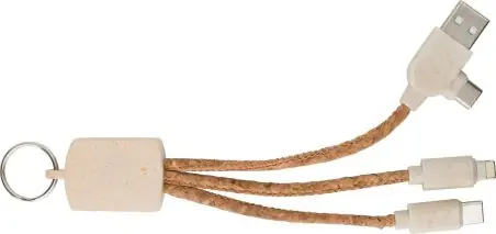 Set cables corcho caña trigo USB-A/C lightning llavero
