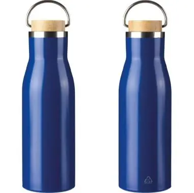 Botella acero reciclado 500 ml con asa y bambú