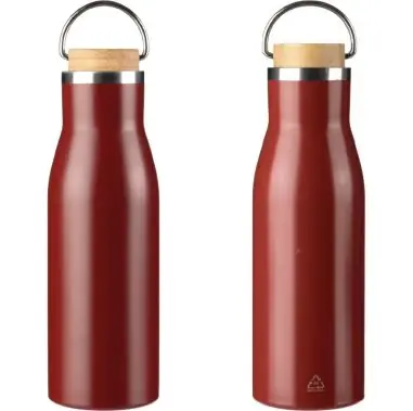 Botella acero reciclado 500 ml con asa y bambú