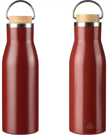 Botella acero reciclado 500 ml con asa y bambú