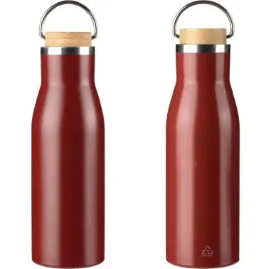 Botella acero reciclado 500 ml con asa y bambú