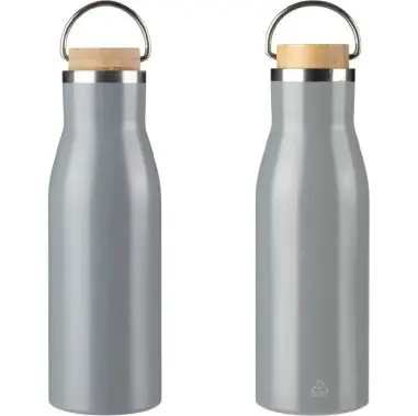 Botella acero reciclado 500 ml con asa y bambú
