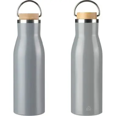 Botella acero reciclado 500 ml con asa y bambú