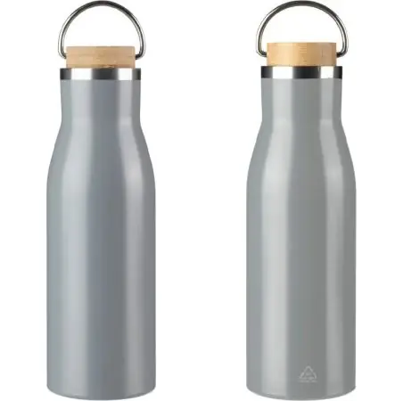 Botella acero reciclado 500 ml con asa y bambú
