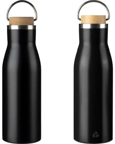 Botella acero reciclado 500 ml con asa y bambú