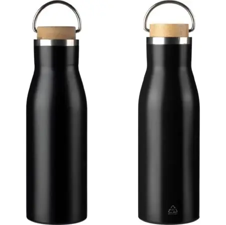 Botella acero reciclado 500 ml con asa y bambú