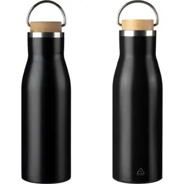 Botella acero reciclado 500 ml con asa y bambú