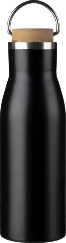 Botella acero reciclado 500 ml con asa y bambú