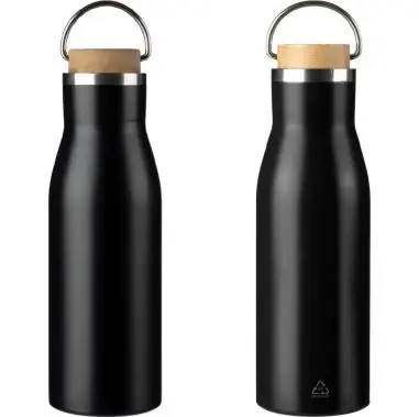 Botella acero reciclado 500 ml con asa y bambú