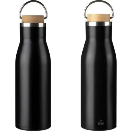 Botella acero reciclado 500 ml con asa y bambú