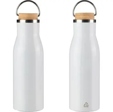 Botella acero reciclado 500 ml con asa y bambú