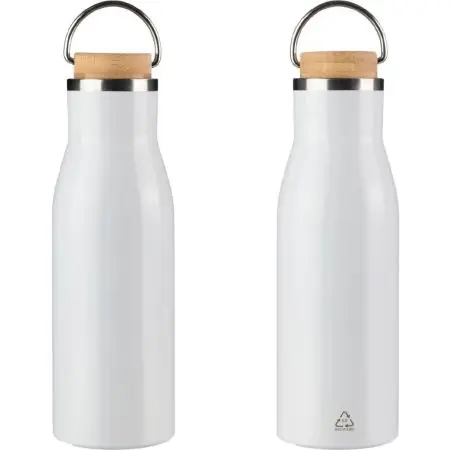 Botella acero reciclado 500 ml con asa y bambú