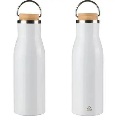 Botella acero reciclado 500 ml con asa y bambú