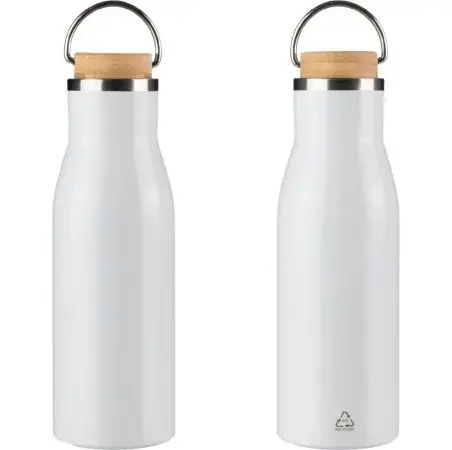 Botella acero reciclado 500 ml con asa y bambú