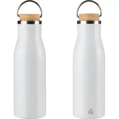 Botella acero reciclado 500 ml con asa y bambú
