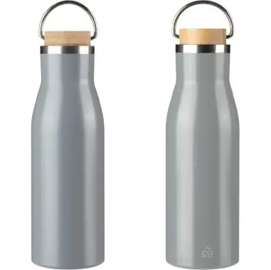 Botella acero reciclado 500 ml con asa y bambú