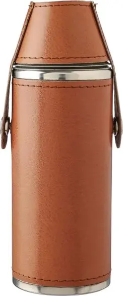 Botella acero inox reciclado 230 ml 2 vasos 40 ml funda PU
