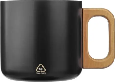 Taza termo acero reciclado 400 ml con asa de madera