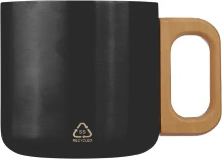 Taza termo acero reciclado 400 ml con asa de madera