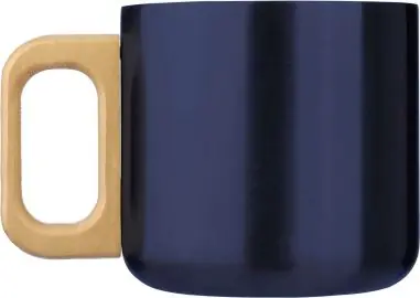 Taza termo acero reciclado 400 ml con asa de madera