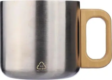 Taza termo acero reciclado 400 ml con asa de madera