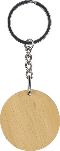Llavero redondo bambú con placa acero