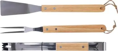 Set BBQ inox con mangos de madera