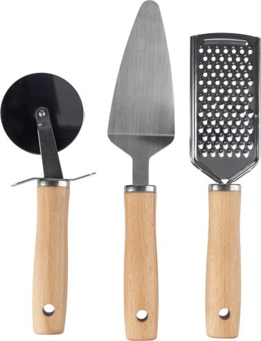 Set de utensilios de cocina de acero y haya