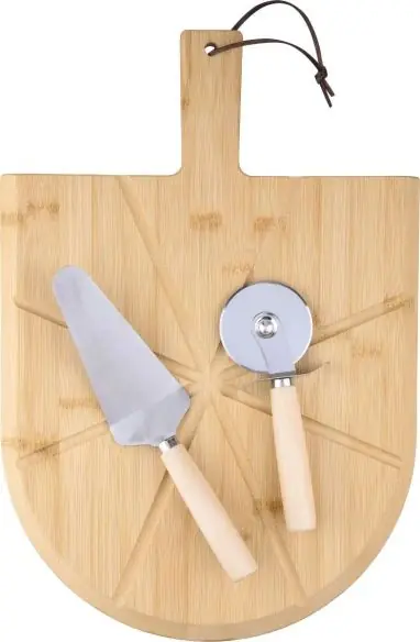 Set pizza bambú con tabla, cortador y espátula