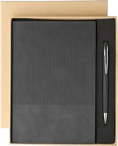 Set libreta PU reciclado y bolígrafo aluminio