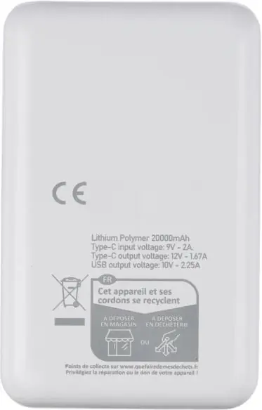 Power bank ABS reciclado 20000 mAh 22,5W