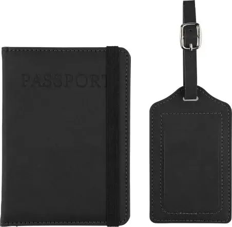 Set porta pasaporte PU reciclado y etiqueta