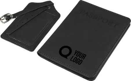 Set porta pasaporte PU reciclado y etiqueta