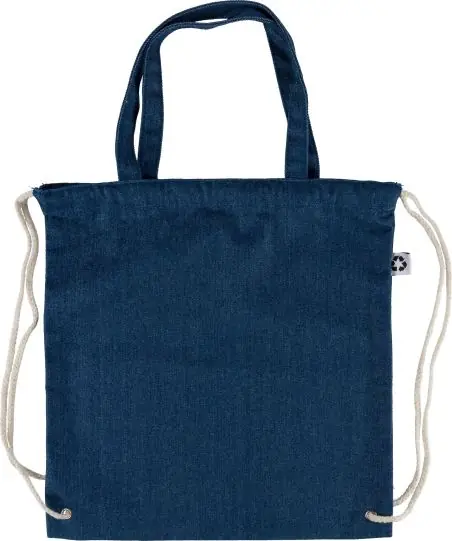 Bolsa mochila denim reciclado cordones 40x38 asas largas