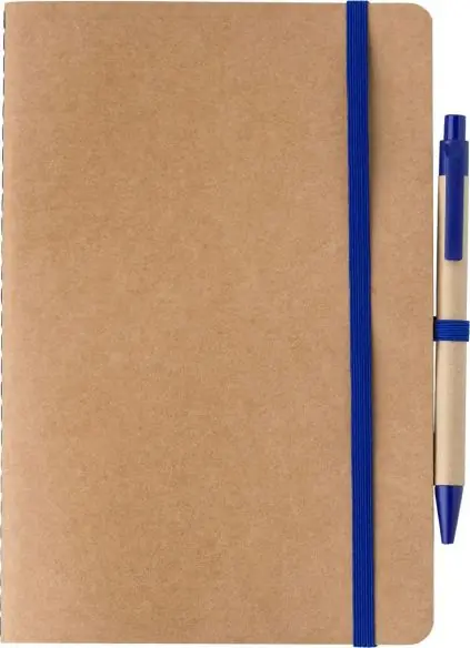 Cuaderno cartón reciclado A5 120p FSC bolígrafo cartón paja