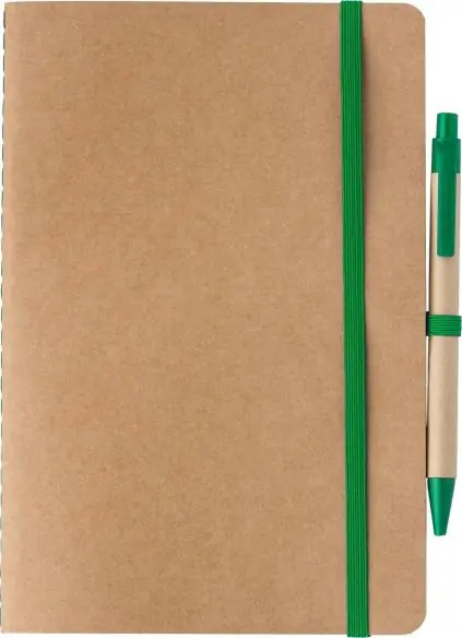 Cuaderno cartón reciclado A5 120p FSC bolígrafo cartón paja