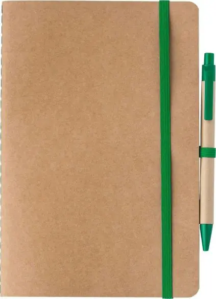 Cuaderno cartón reciclado A5 120p FSC bolígrafo cartón paja