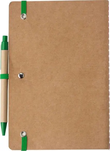 Cuaderno cartón reciclado A5 120p FSC bolígrafo cartón paja