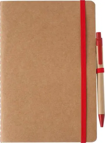 Cuaderno cartón reciclado A5 120p FSC bolígrafo cartón paja