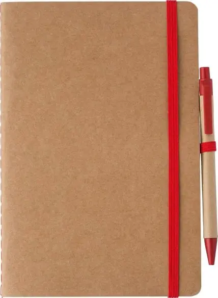 Cuaderno cartón reciclado A5 120p FSC bolígrafo cartón paja