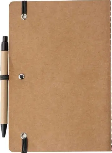 Cuaderno cartón reciclado A5 120p FSC bolígrafo cartón paja