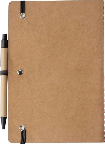 Cuaderno cartón reciclado A5 120p FSC bolígrafo cartón paja