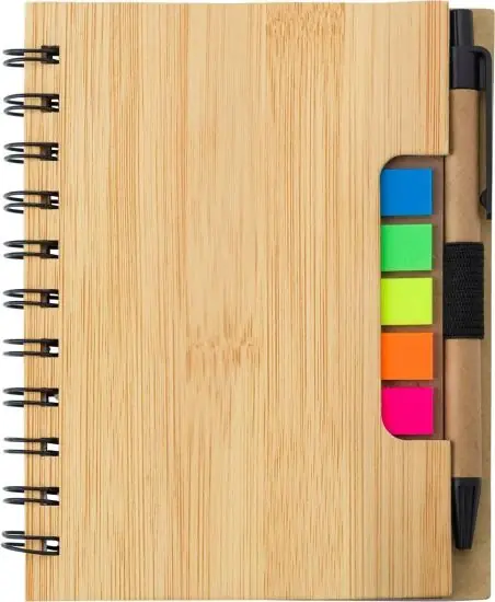 Libreta símil bambú con memos y bolígrafo
